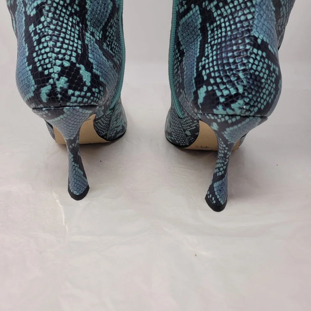 Gianni Bini Punk Lennoxe Teal Waters Snake Print Leather Tall Boots Calf 8M NEW - Picture 13 of 16